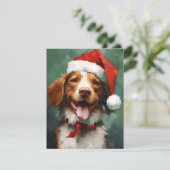 Bretagne hond Kerstborstel schilderen kunstwerk Feestdagenkaart (Staand voorkant)