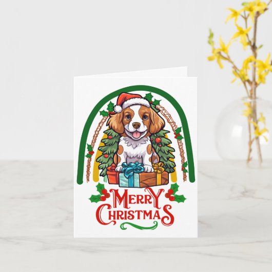 Bretagne-hond Kerstmis Kaart (Gele Bloem)