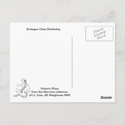 Bretagne klassenslagschip, gebouwd in 1913 briefkaart (Achterkant)