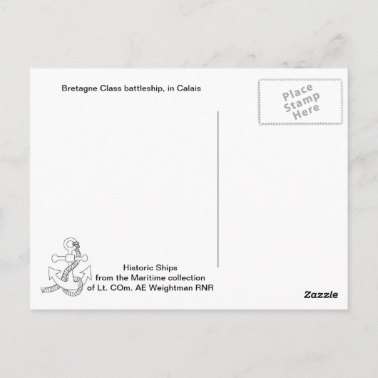 Bretagne-klasseslagschip in Calais Briefkaart (Achterkant)