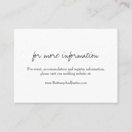 Bretagne Modern White Calligraphy Wedding Website Informatiekaartje (Voorkant)