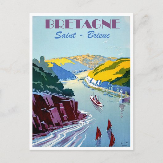Bretagne, panorama, Saint Brieuc, zeilboten Briefkaart (Voorkant)