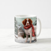 Bretagne Spaniel Hond in Sneeuw Kerstmis Koffiemok (Voorkant rechts)