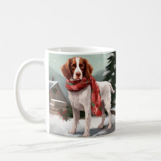 Bretagne Spaniel Hond in Sneeuw Kerstmis Koffiemok (Links)