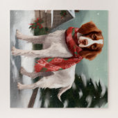 Bretagne Spaniel Hond in Sneeuw Kerstmis Legpuzzel (Horizontaal)