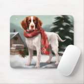 Bretagne Spaniel Hond in Sneeuw Kerstmis Muismat (Met muis)