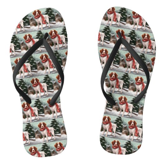 Bretagne Spaniel Hond in Sneeuw Kerstmis Teenslippers (Voetbed)
