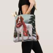 Bretagne Spaniel Hond in Sneeuw Kerstmis Tote Bag (Dichtbij)