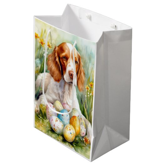 Bretagne Spaniël Hond met Paaseieren Vakantie Medium Cadeauzakje (Voorkant Gekanteld)