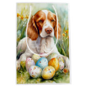 Bretagne Spaniël Hond met Paaseieren Vakantie Medium Cadeauzakje (Voorkant)