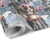 Bretagne Spaniel Hond Rijden Motorfiets Kerstmis Cadeaupapier (Rol Hoek)