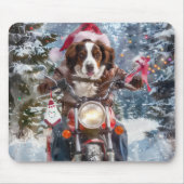 Bretagne Spaniel Hond Rijden Motorfiets Kerstmis Muismat (Voorkant)
