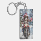 Bretagne Spaniel Hond Rijden Motorfiets Kerstmis Sleutelhanger (Voorkant Links)