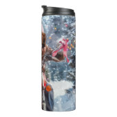 Bretagne Spaniel Hond Rijden Motorfiets Kerstmis Thermosbeker (Geroteerd rechts)