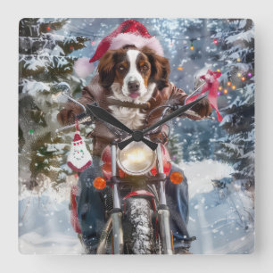 Bretagne Spaniel Hond Rijden Motorfiets Kerstmis Vierkante Klok