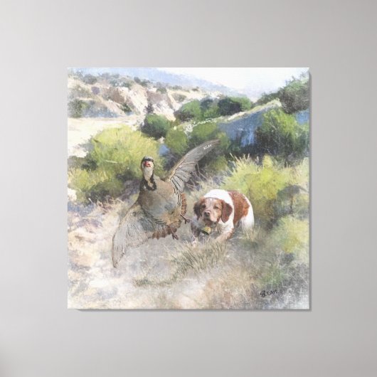 Bretagne Spaniel jacht chukar patrijs, Art Canvas Afdruk (Voorkant)