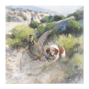 Bretagne Spaniel jacht chukar patrijs, Art Canvas Afdruk