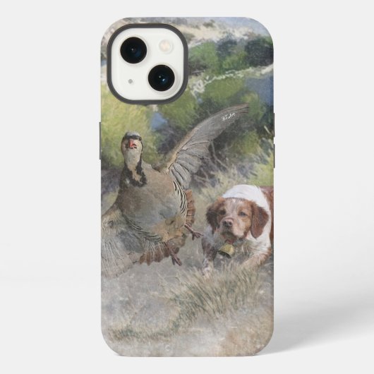 Bretagne Spaniel jacht chukar patrijs, Art iPhone Hoesje (Achterkant)