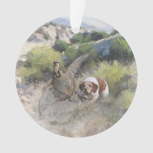 Bretagne Spaniel jacht chukar patrijs, Art Ornament (voorkant)