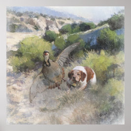 Bretagne Spaniel jacht chukar patrijs, Art Poster