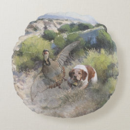 Bretagne Spaniel jacht chukar patrijs, Art Rond Kussen