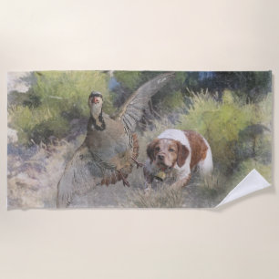 Bretagne Spaniel jacht chukar patrijs, Art Strandlaken
