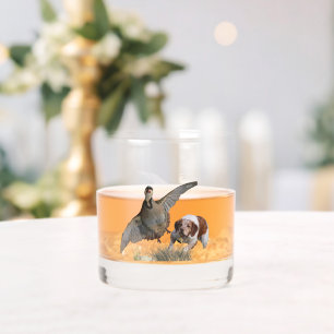 Bretagne Spaniel jacht chukar patrijs, Art Whisky Glas