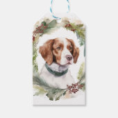 Bretagne Spaniel Kerstkrans Feestelijke Pup Cadeaulabel (Voorkant)