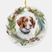 Bretagne Spaniel Kerstkrans Feestelijke Pup Keramisch Ornament (Achterkant)