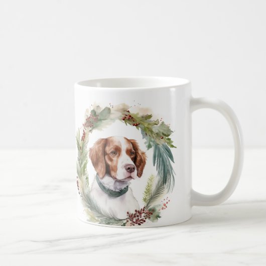 Bretagne Spaniel Kerstkrans Feestelijke Pup Koffiemok (Rechts)