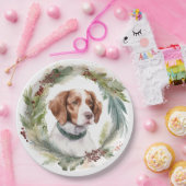 Bretagne Spaniel Kerstkrans Feestelijke Pup Papieren Bordje (Feest)