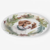 Bretagne Spaniel Kerstkrans Feestelijke Pup Papieren Bordje (Gekanteld)