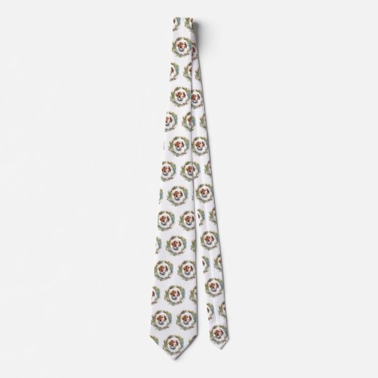 Bretagne Spaniel Kerstkrans Feestelijke Pup Stropdas (Voorkant)