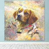 Bretagne Spaniël Kunst, fazant jacht Canvas Afdruk (Insitu (Houten vloer))