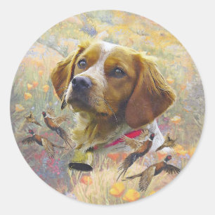 Bretagne Spaniel Kunst, Ronde Sticker