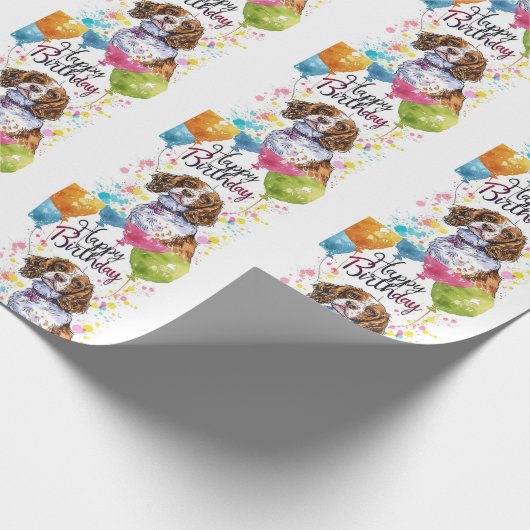 Bretagne Spaniël met Ballonnen Cadeaupapier (Hoek)
