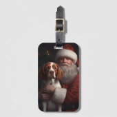 Bretagne Spaniël Met Kerstmis Bagagelabel (Voorkant (verticaal))