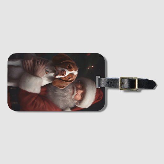 Bretagne Spaniël Met Kerstmis Bagagelabel (Voorkant (horizontaal))