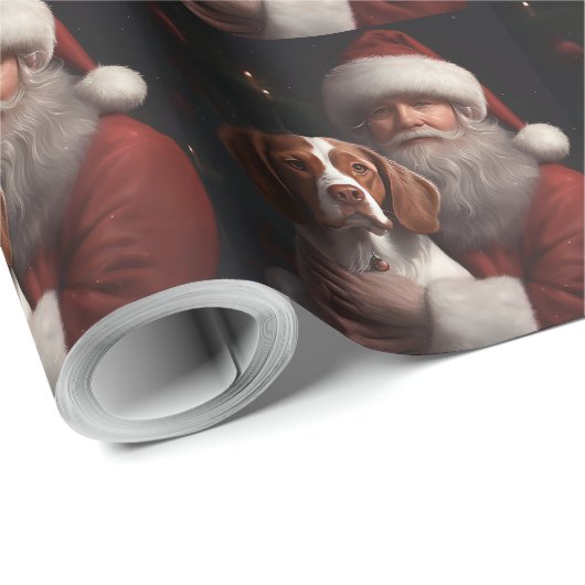 Bretagne Spaniël Met Kerstmis Cadeaupapier (Rol Hoek)
