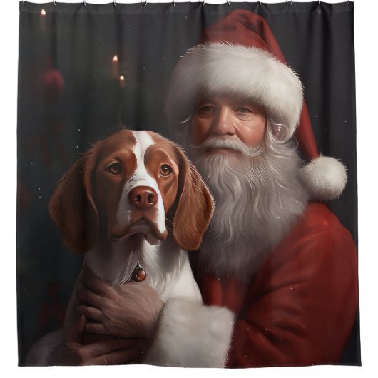 Bretagne Spaniël Met Kerstmis Douchegordijn (Voorkant)