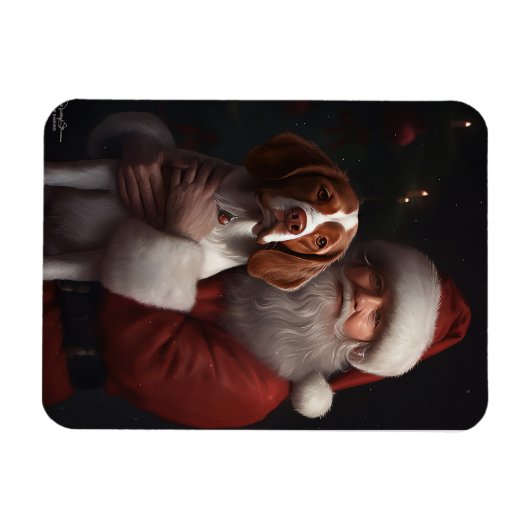 Bretagne Spaniël Met Kerstmis Magneet (Horizontaal)