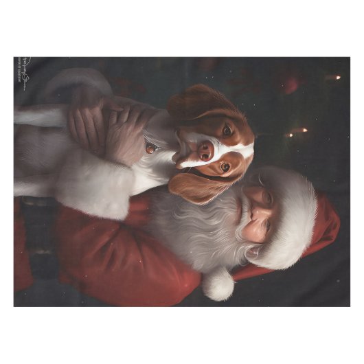 Bretagne Spaniël Met Kerstmis Tafelkleed (Voorkant (Horizontaal))