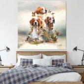 Bretagne Spaniel, Passie voor vogels Canvas Afdruk (Insitu (Slaapkamer))