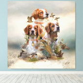 Bretagne Spaniel, Passie voor vogels Canvas Afdruk (Insitu (Houten vloer))