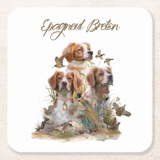 Bretagne Spaniel, Passie voor vogels Kartonnen Onderzetters (Voorkant)