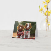 Bretagne Spaniel Puppies Kerst Kaart (Gele Bloem)