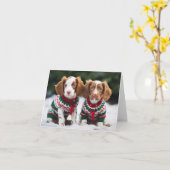 Bretagne Spaniel Puppies Kerst Kaart (Gele Bloem)