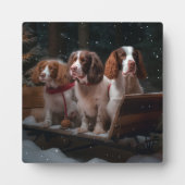 Bretagne Spaniel Sneeuwslee Kerstdecoratie Fotoplaat (Voorkant)