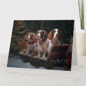 Bretagne Spaniel Sneeuwslee Kerstdecoratie Kaart (Voorkant)
