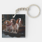 Bretagne Spaniel Sneeuwslee Kerstdecoratie Sleutelhanger (Achterkant)
